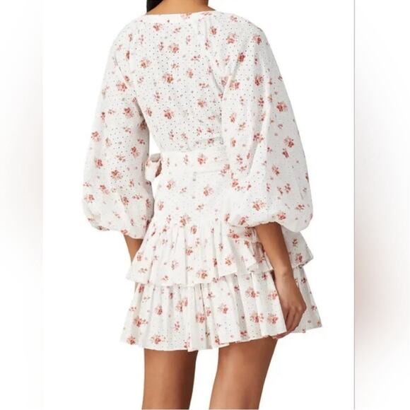 Maia Bergman Floral Ines Dress S Eyelet Wrap Pink White Travel Beach Bridal Grad - Picture 2 of 10